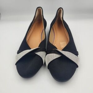 Womens Black Rhinestone Flats LOVE Sole Size‎ 4 Dress Shoes